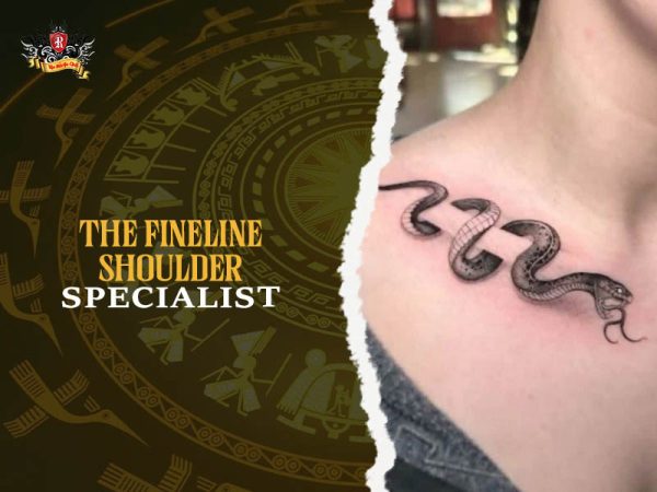 Meaning of shoulder tattoo with celestial symbols and the delicate specialty of fineline tattoos.