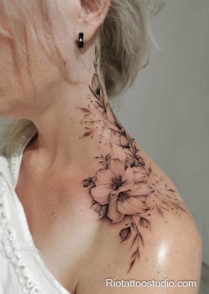 Meaning of shoulder tattoo and the delicate specialty of fineline tattoos.