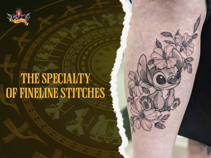 Fineline stitches tattoo on a classic anchor tattoo symbolizing healing at Rio Tattoo Studio.