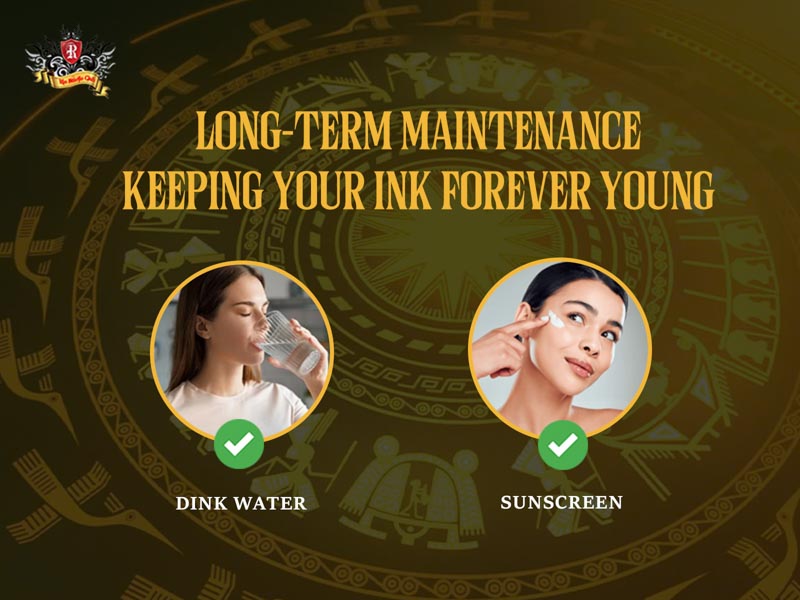 Applying high SPF sunscreen to a healed tattoo as part of long-term Tattoo Aftercare.