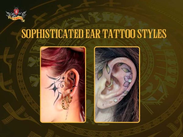 Sophisticated ear tattoo styles collage with star and floral designs, tattoo in ears ideas