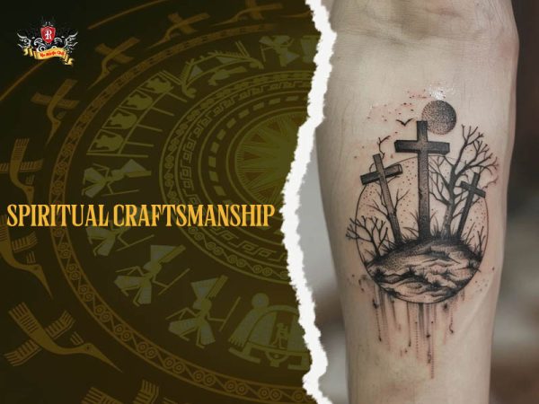Three crosses tattoo realistic Jesus crucifixion shoulder black grey color, biblical three crosses tattoo