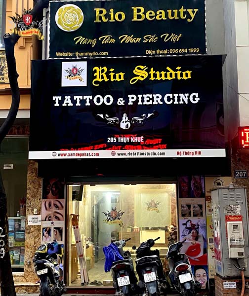 Contact Rio Tattoo Studio at 205 Thuy Khue for professional art tattoos in Hanoi