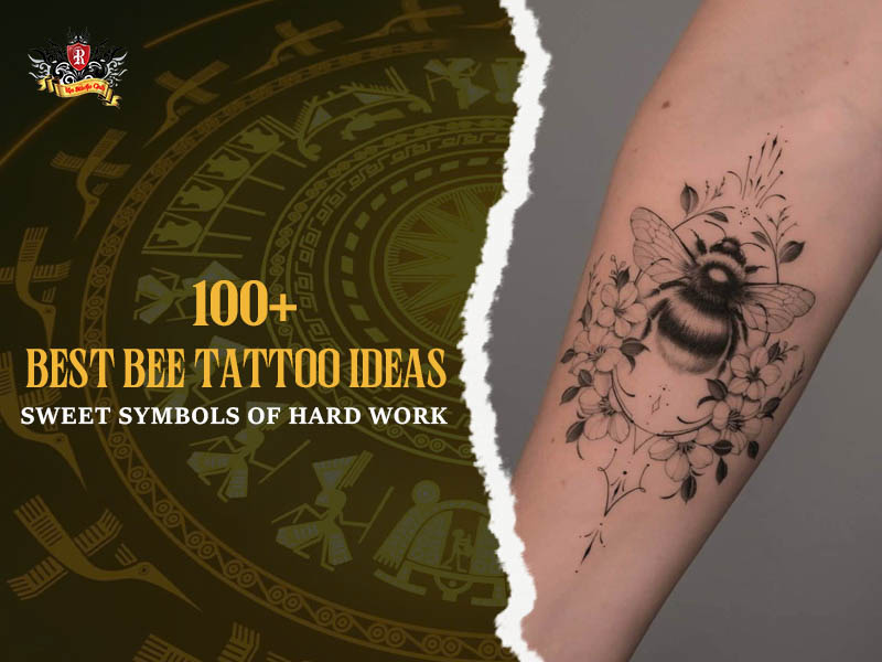Black and grey bee tattoo with flowers on forearm, realistic bee tattoo ideas