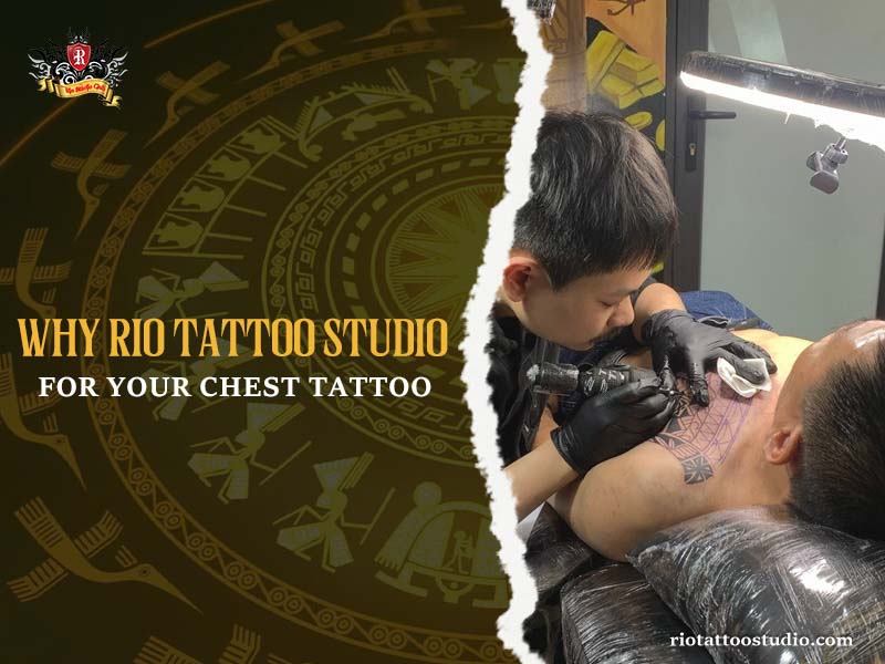Professional artist creating a custom chest tattoo at Rio Tattoo Studio.