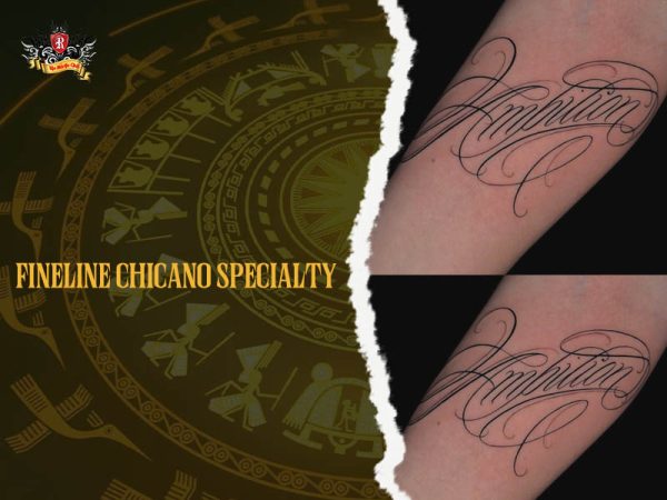Fineline chicano script tattoo “Familia” on both forearms, elegant chicano tattoo ideas