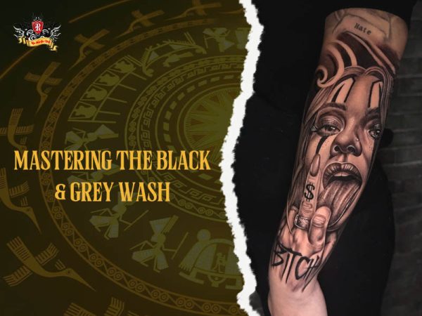 Chicano style black and grey portrait tattoo of a woman with middle finger and text on forearm, realistic chicano tattoo ideas