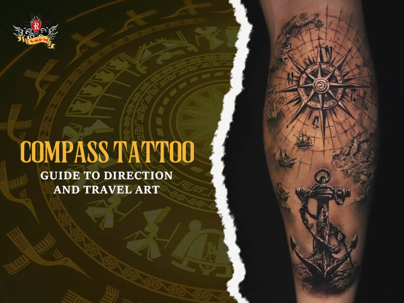 Realistic compass tattoo with anchor, sailing ships and world map on forearm, traditional compass tattoo ideas