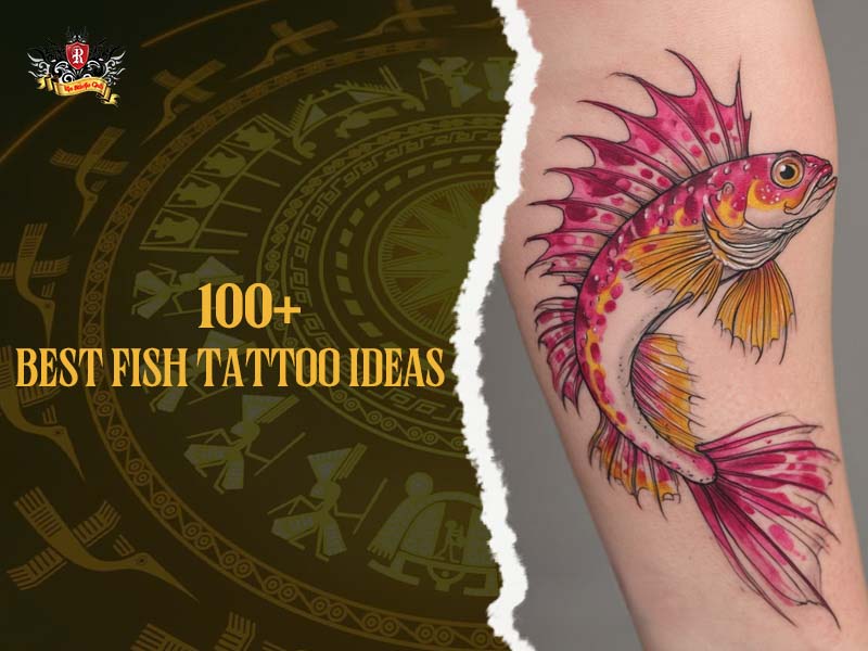 Vibrant pink and yellow lionfish tattoo on arm, colorful fish tattoo ideas
