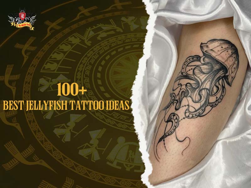 Realistic black and grey jellyfish tattoo with flowing tentacles on thigh, jellyfish tattoo ideas