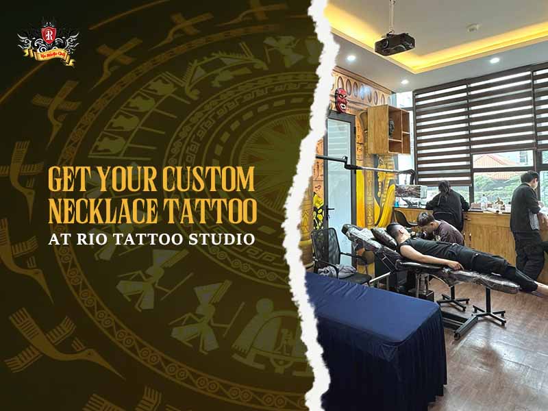 Professional artist designing a custom necklace tattoo for women at Rio Studio