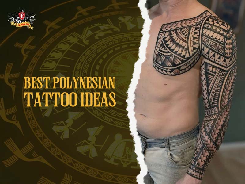 Full sleeve Polynesian tattoo on a man's arm featuring shark teeth and spearhead motifs by Rio Tattoo Studio.