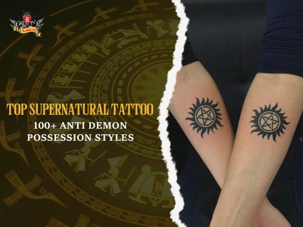 Matching anti-demon possession supernatural tattoos with sun and pentagram on forearms, supernatural tattoo ideas