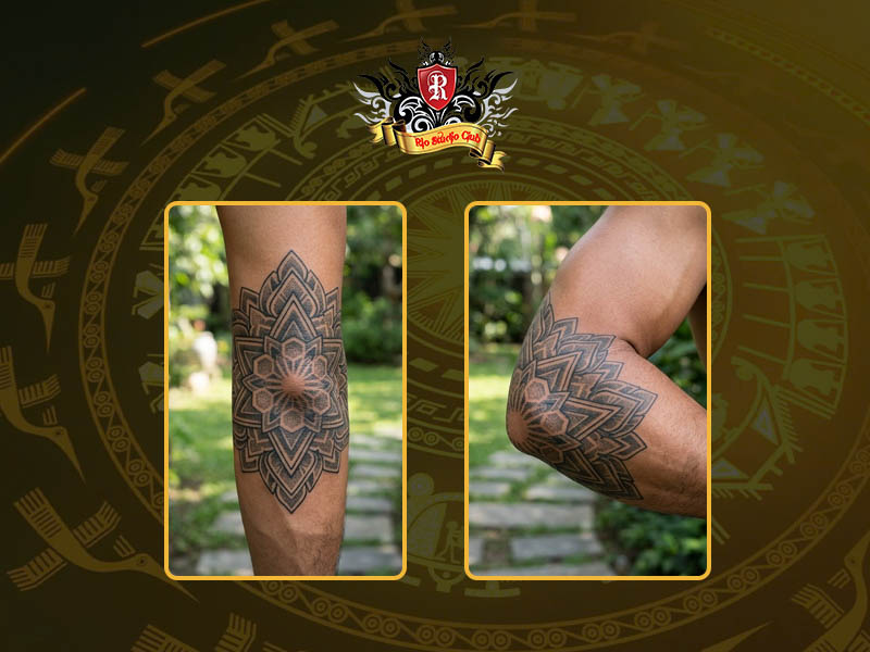 Before and after movement of flexible artistic tattoos on elbows