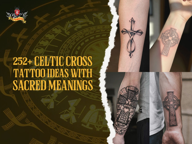 Collection of 4 diverse Celtic cross tattoo designs from classic to modern.