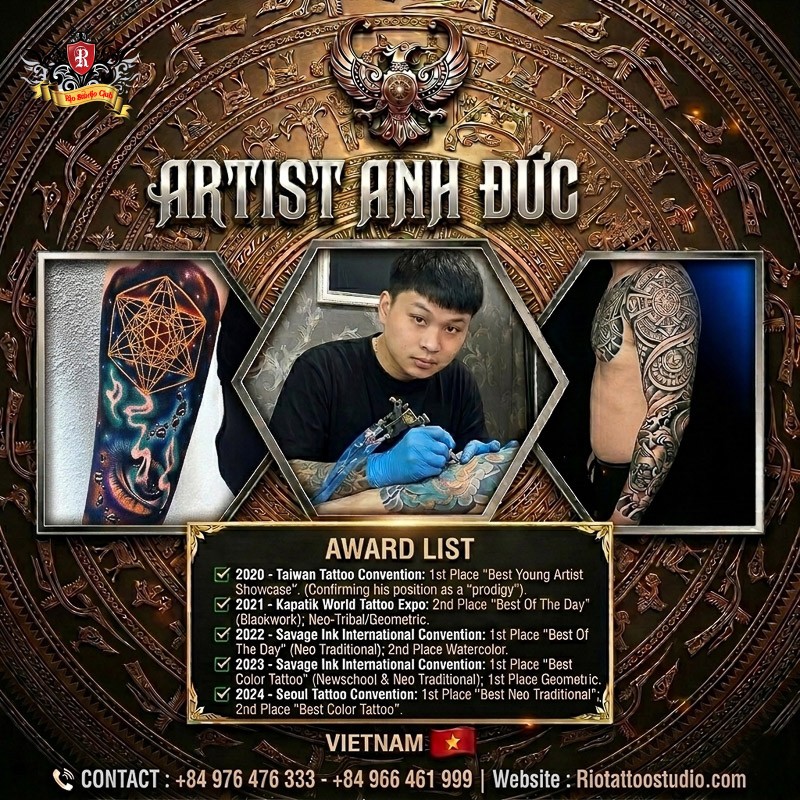 Award-winning Artist Tattoo Anh Duc showcasing a masterpiece in Hanoi.