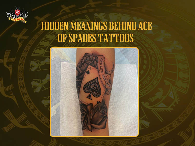 Close up of an Old School Ace of Spades and roses ace tattoos.