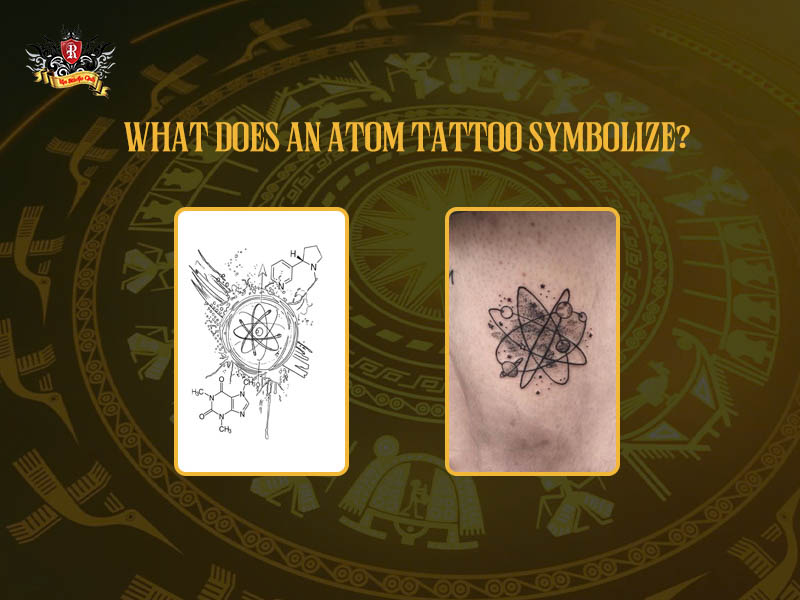 Close up sketch of an atom tattoo representing science and life.