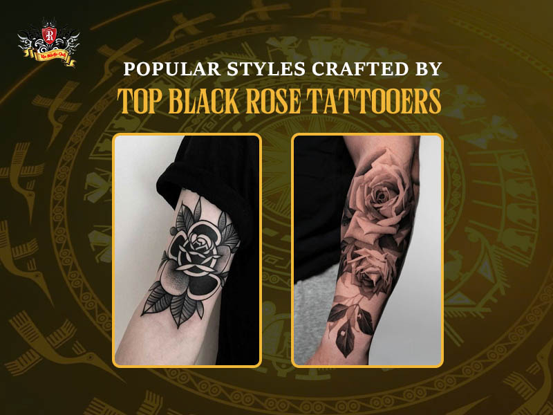 Realistic vs Dotwork styles comparison for black rose tattoo designs.