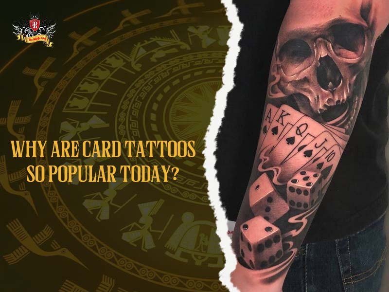 Classic black and grey card tattoo with dice and artistic smoke clouds.