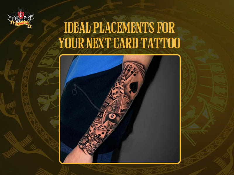 Detailed half-sleeve card tattoo placement on a client forearm.