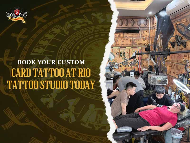 Professional artist inking a card tattoo for a foreign client at Rio.