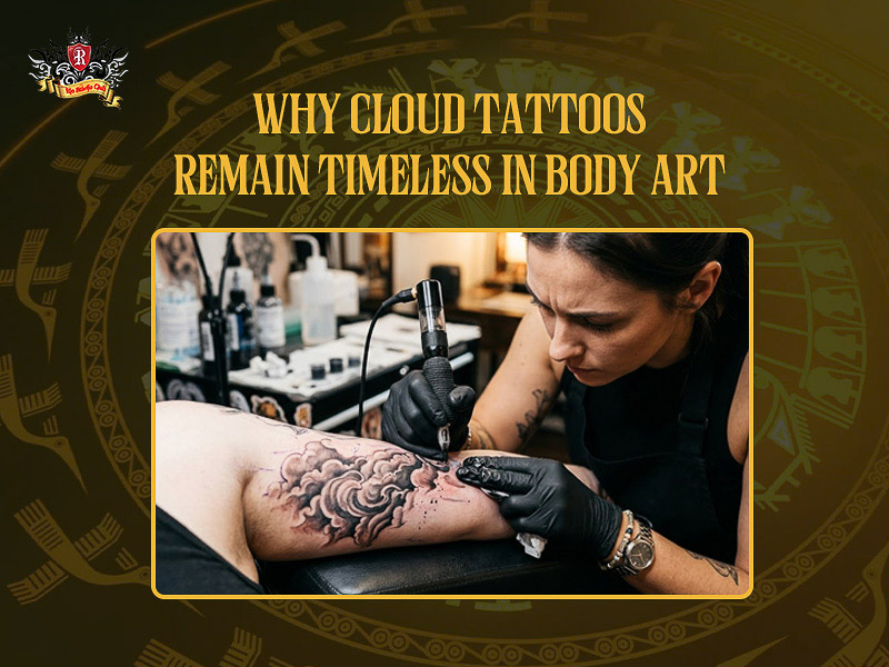 Intricate 3D shading process for a custom cloud tattoo.
