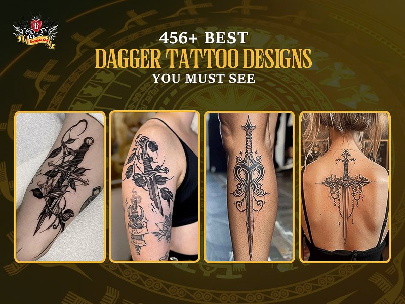 Collection of bold old school dagger tattoo designs.