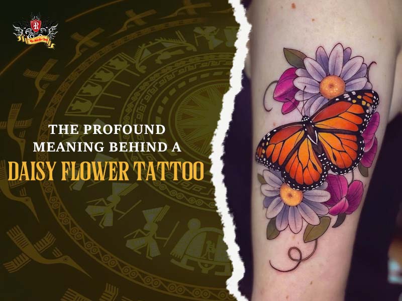 Meaningful daisy tattoo with text about its profound symbolism
