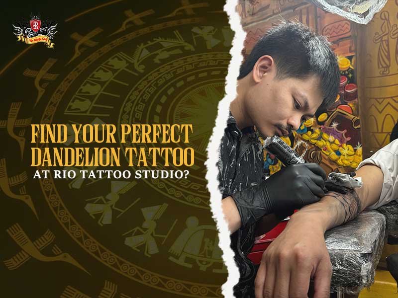 Professional artist performing a custom dandelion tattoo for a client at Rio Tattoo Studio.