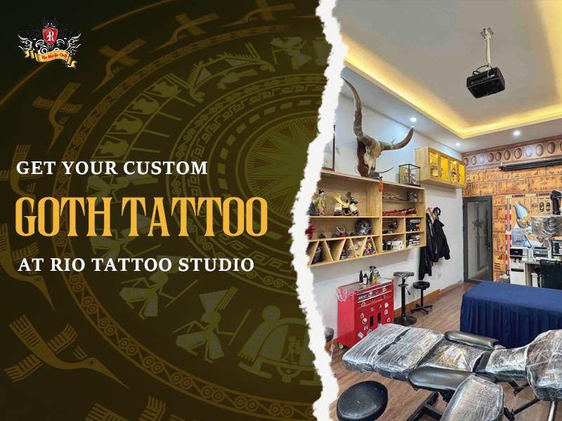 Professional artist creating custom gothic tattoos for a client at Rio Studio.