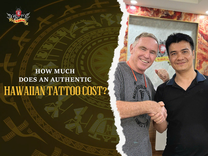 Happy client shaking hands with artist after a hawaiian tattoo.