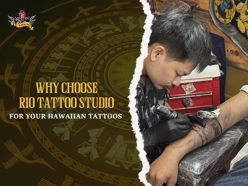Professional artist creating an authentic hawaiian tattoo in our studio.