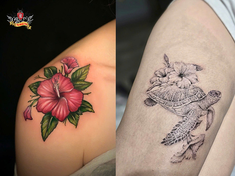 Large and alluring hibiscus tattoo design on shoulder or thigh.