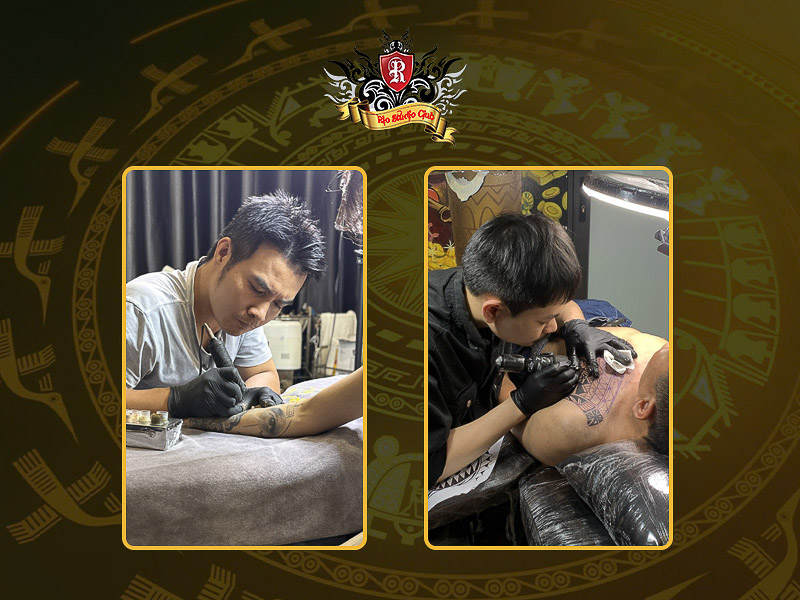 Expert artist creating a precise hibiscus tattoo with sterile tools.