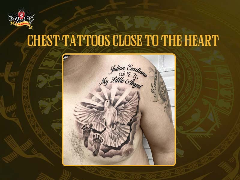 Chest memorial tattoos placed close to the heart for deep meaning.