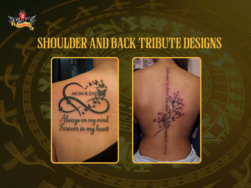 Intricate shoulder and back memorial tattoos for a lasting tribute.