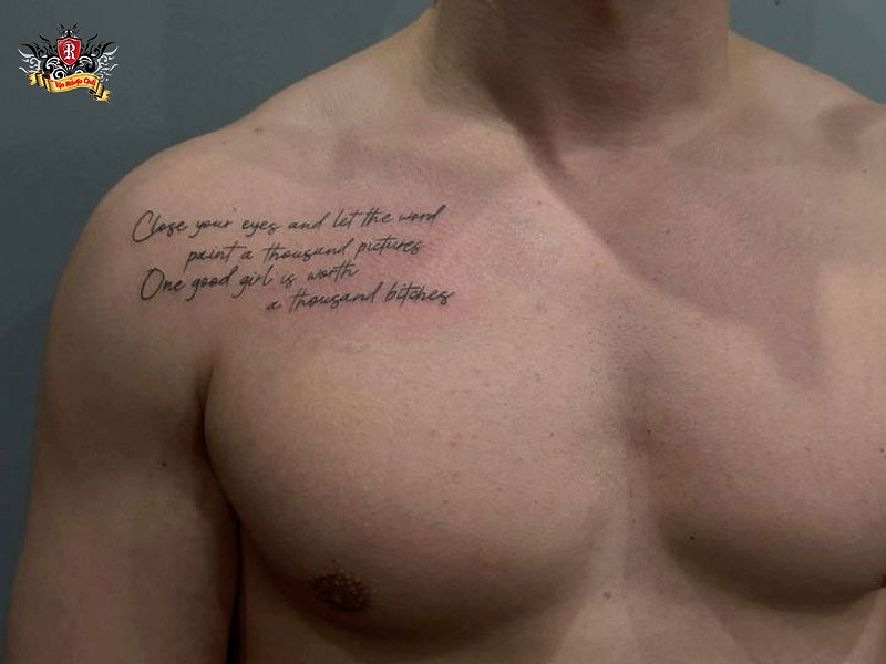 Subtle and masculine man tattoo simple design on chest.