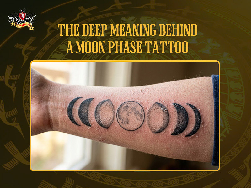 Close-up macro of moon phase tattoo art.
