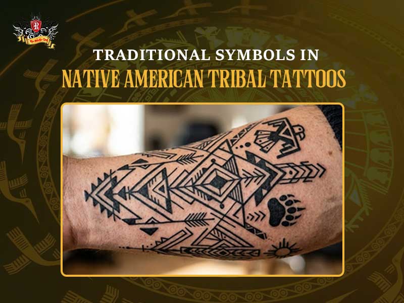 Macro shot of geometric patterns in native american tattoos with sharp lines.