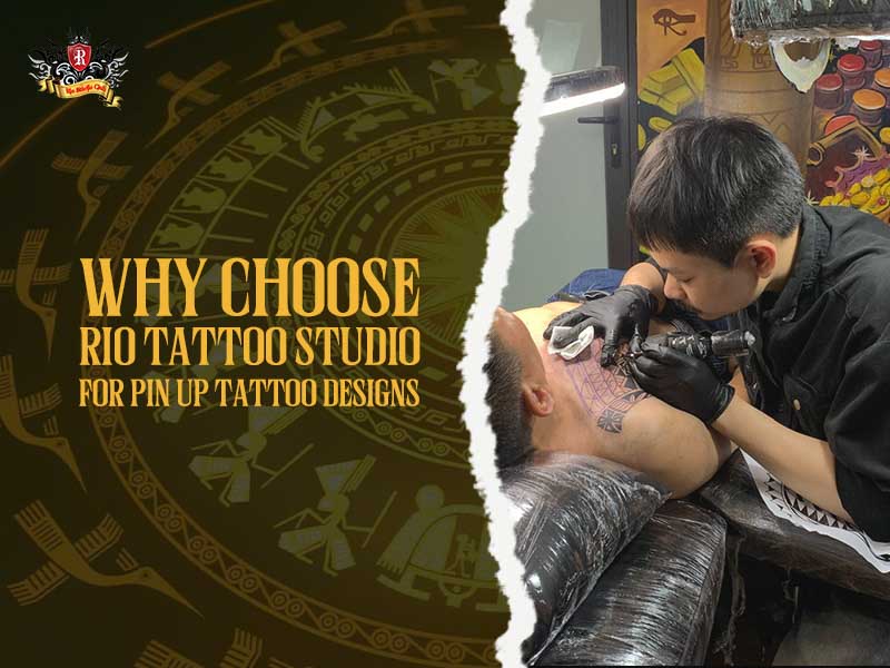 Professional artists at Rio Studio creating pin up tattoos for females for foreign tourists.