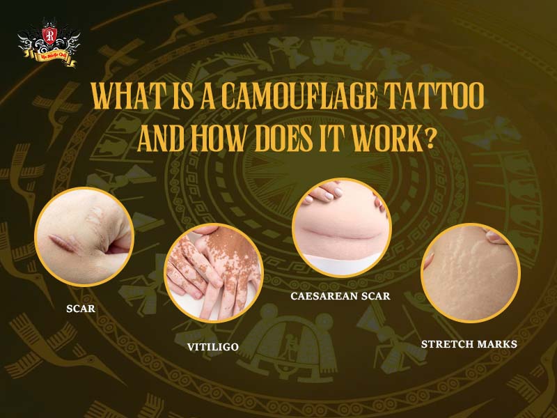 Visual guide defining what scar camouflage tattoo is, demonstrating medical skin-tone ink blending at Rio Studio