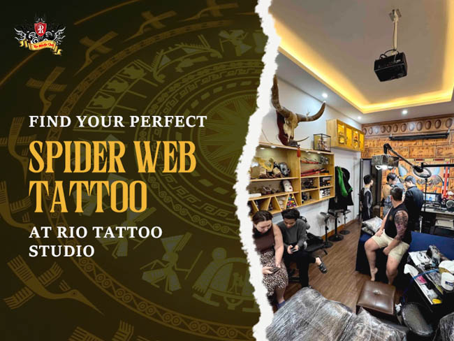 Professional artists and clients at Rio Tattoo Studio for a spider web tattoo.