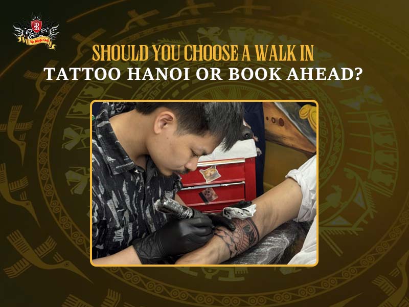 Tourists getting a professional tiger tattoo at Rio Tattoo Studio Hanoi