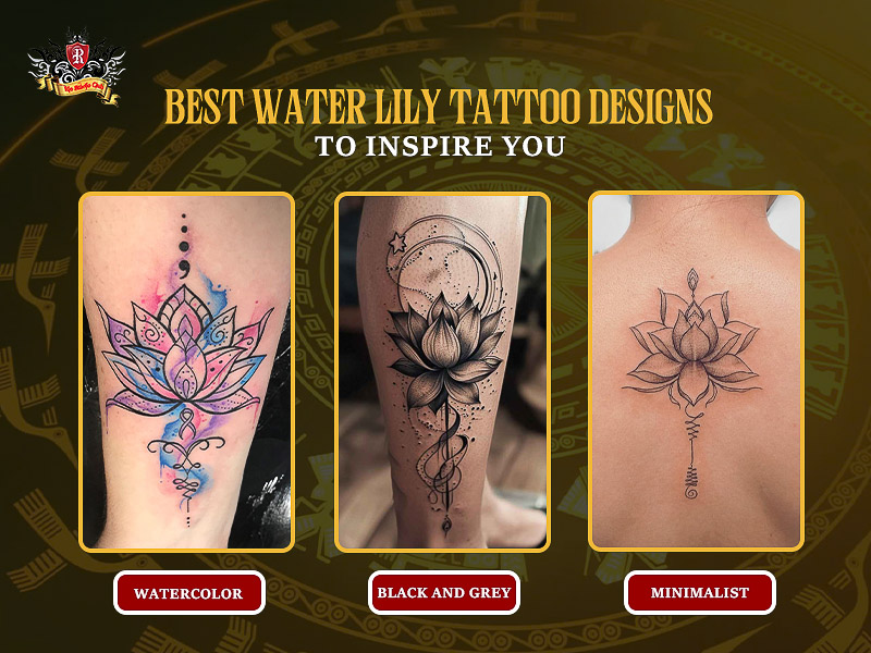 Various styles of water lily tattoo art.