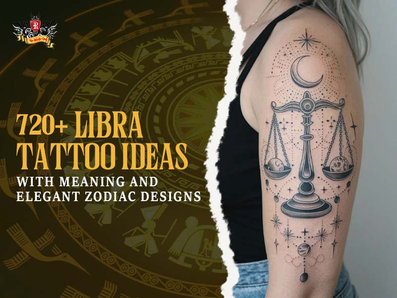 Elegant Libra tattoo design featuring scales and stars at Rio Studio