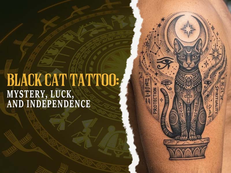 Mysterious symbolism of black cat tattoo.