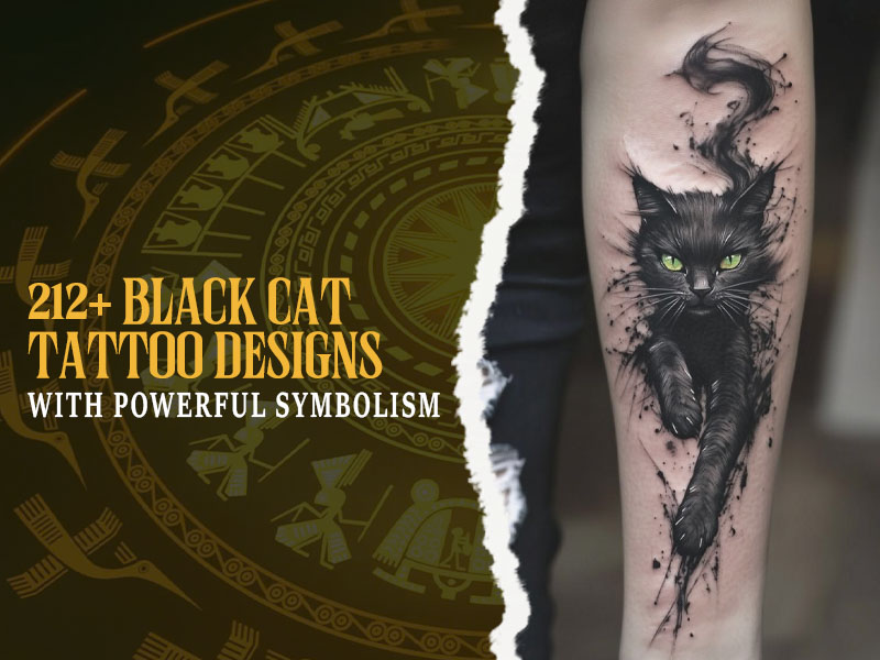 Stunning black cat tattoo design on arm.