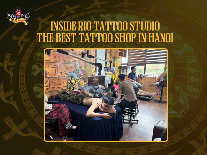 Inside Rio Tattoo Studio the best tattoo shop in Hanoi with medical standard space for safe tattoos on calf.
