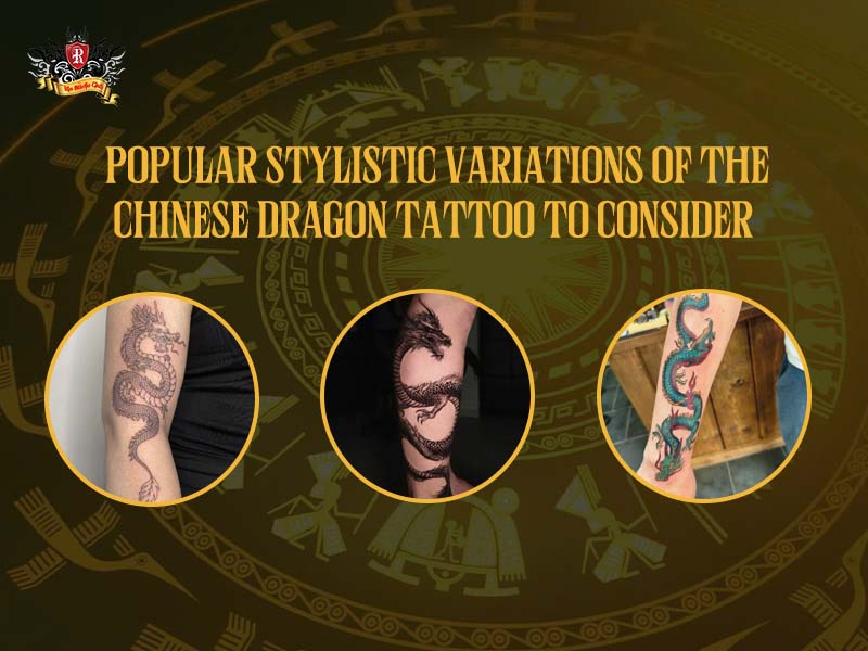 Three chinese dragon tattoo styles including modern black and grey and vibrant color at Rio Tattoo Studio.